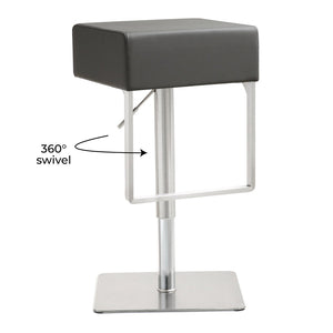 TOV Furniture Seville Vegan Leather Adjustable Stool – Modern Design, 360° Swivel, Perfect for Home or Bar Use Grey TOV-K3632