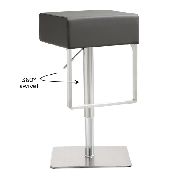 TOV Furniture Seville Vegan Leather Adjustable Stool – Modern Design, 360° Swivel, Perfect for Home or Bar Use Grey TOV-K3632