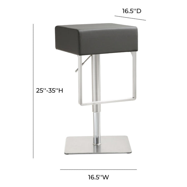 TOV Furniture Seville Vegan Leather Adjustable Stool – Modern Design, 360° Swivel, Perfect for Home or Bar Use Grey TOV-K3632