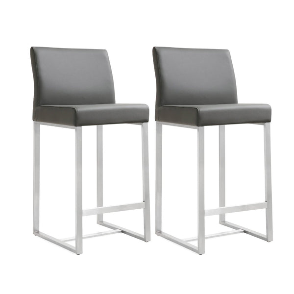 TOV Furniture Denmark Performance Vegan Leather Stools - Modern Design for Stylish Kitchens & Bars, Set of 2 Grey / Counter Height TOV-K3635