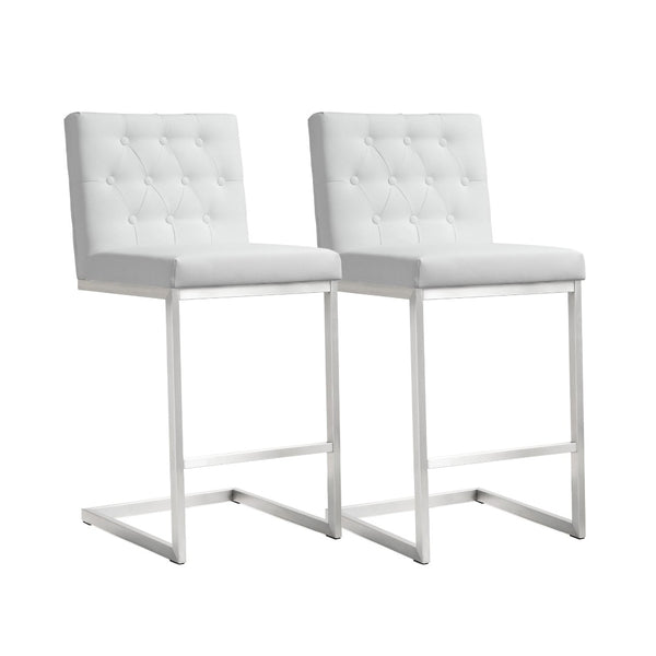 TOV Furniture Helsinki White Performance Vegan Leather Stool Set of 2 - Modern, Durable Comfort for Any Space Counter Height TOV-K3640