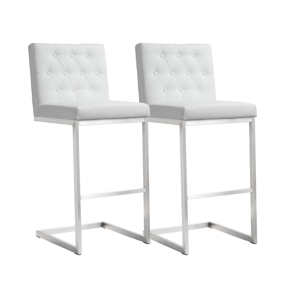 TOV Furniture Helsinki White Performance Vegan Leather Stool Set of 2 - Modern, Durable Comfort for Any Space Bar Height TOV-K3643