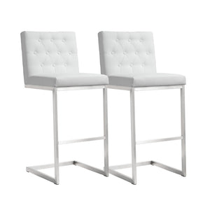 TOV Furniture Helsinki White Performance Vegan Leather Stool Set of 2 - Modern, Durable Comfort for Any Space Bar Height TOV-K3643