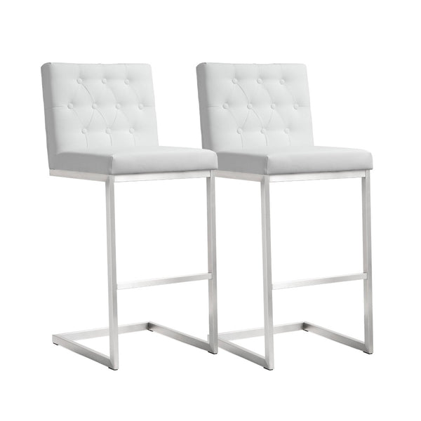 TOV Furniture Helsinki White Performance Vegan Leather Stool Set of 2 - Modern, Durable Comfort for Any Space Bar Height TOV-K3643