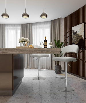 TOV Furniture Cosmo Adjustable Stool - Stylish Vegan Leather with Stainless Steel Frame for Modern Spaces Light Grey TOV-K3645