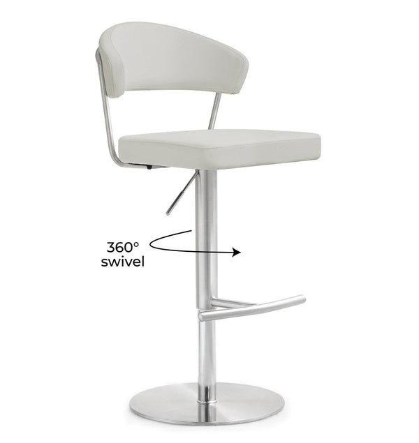 TOV Furniture Cosmo Adjustable Stool - Stylish Vegan Leather with Stainless Steel Frame for Modern Spaces Light Grey TOV-K3645
