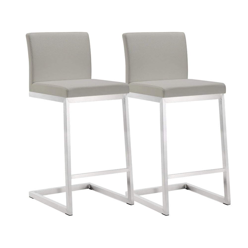 TOV Furniture Parma Performance Vegan Leather Counter Stool Set of 2 – Stylish Comfort for Modern Spaces Light Grey TOV-K3650