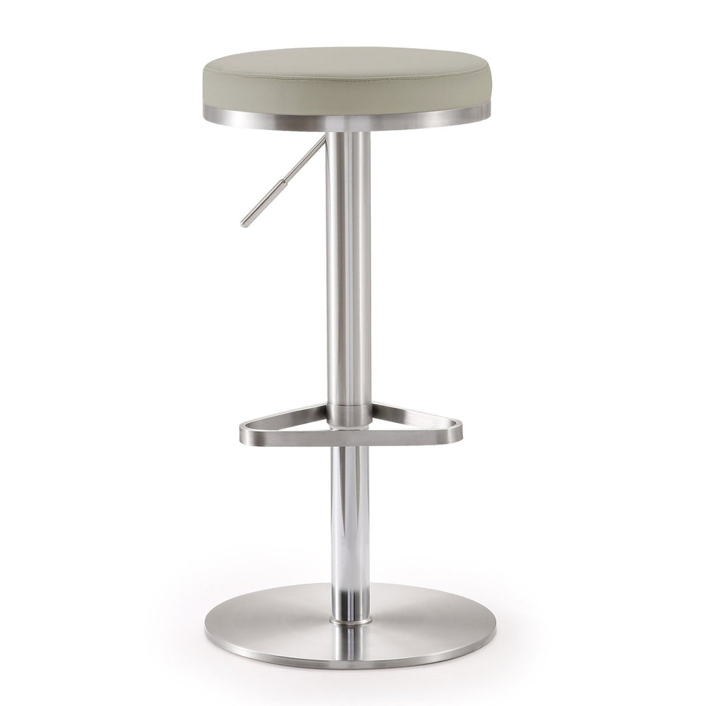 TOV Furniture Fano Performance Vegan Leather Adjustable Barstool with 360° Swivel and Stainless Steel Frame Light Grey TOV-K3653