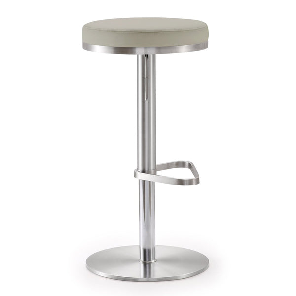 TOV Furniture Fano Performance Vegan Leather Adjustable Barstool with 360° Swivel and Stainless Steel Frame Light Grey TOV-K3653