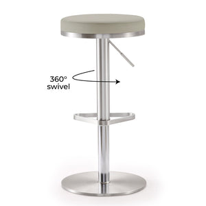 TOV Furniture Fano Performance Vegan Leather Adjustable Barstool with 360° Swivel and Stainless Steel Frame Light Grey TOV-K3653