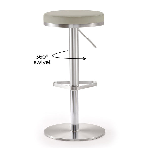 TOV Furniture Fano Performance Vegan Leather Adjustable Barstool with 360° Swivel and Stainless Steel Frame Light Grey TOV-K3653