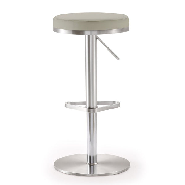 TOV Furniture Fano Performance Vegan Leather Adjustable Barstool with 360° Swivel and Stainless Steel Frame Light Grey TOV-K3653