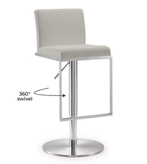 TOV Furniture Amalfi Performance Vegan Leather Adjustable Stool - Stylish Swivel Seating for Modern Spaces Light Grey TOV-K3654