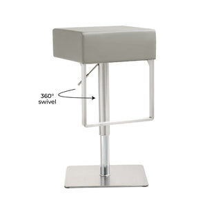 TOV Furniture Seville Vegan Leather Adjustable Stool – Modern Design, 360° Swivel, Perfect for Home or Bar Use Light Grey TOV-K3659