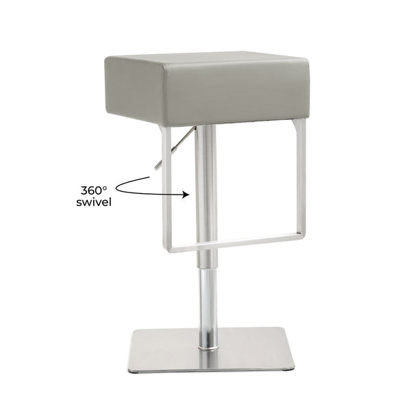 TOV Furniture Seville Vegan Leather Adjustable Stool – Modern Design, 360° Swivel, Perfect for Home or Bar Use Light Grey TOV-K3659