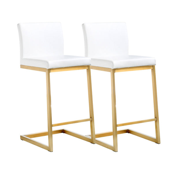 TOV Furniture Parma Contemporary Vegan Leather Counter Stools - Set of 2 with Gold Stainless Steel Frame White TOV-K3666