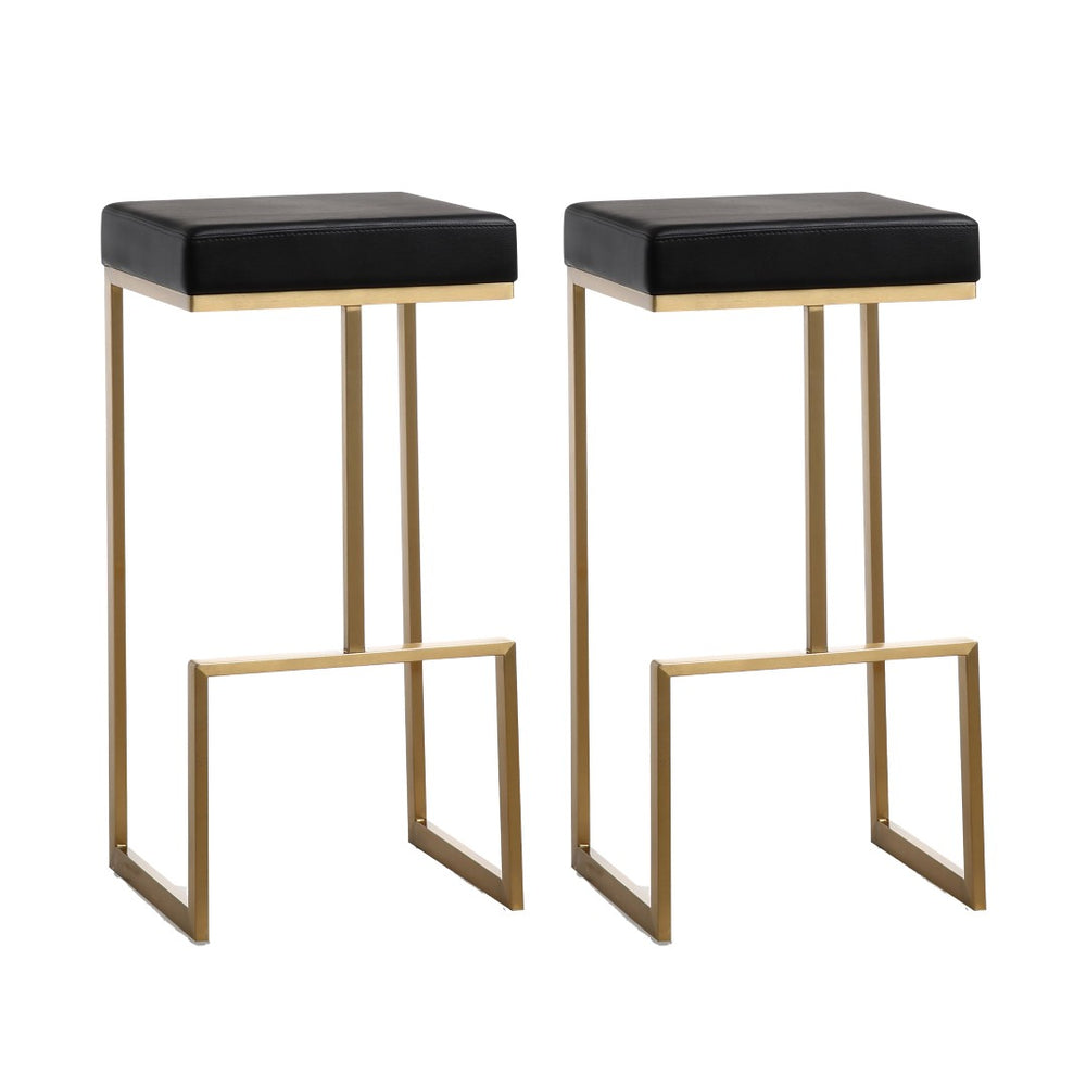 TOV Furniture Ferrara Modern Vegan Leather Barstool Set of 2 - Gold Steel Frame, Liquid-Repellent Upholstery TOV-K3663