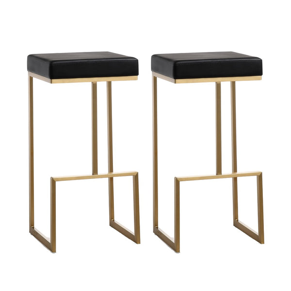 TOV Furniture Ferrara Modern Vegan Leather Barstool Set of 2 - Gold Steel Frame, Liquid-Repellent Upholstery TOV-K3663