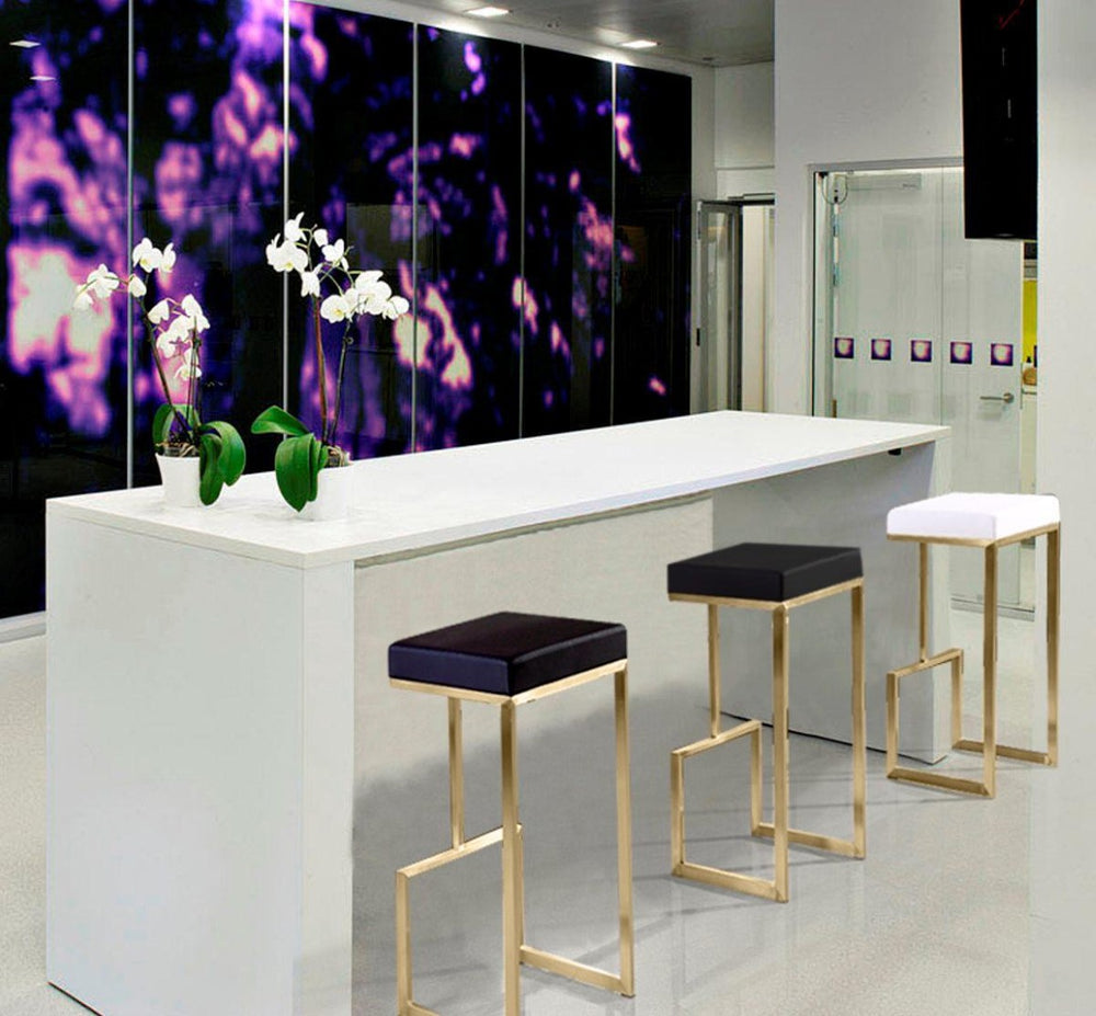 TOV Furniture Ferrara Modern Vegan Leather Barstool Set of 2 - Gold Steel Frame, Liquid-Repellent Upholstery TOV-K3663