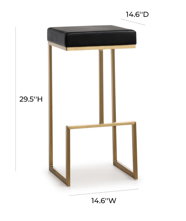 TOV Furniture Ferrara Modern Vegan Leather Barstool Set of 2 - Gold Steel Frame, Liquid-Repellent Upholstery TOV-K3663