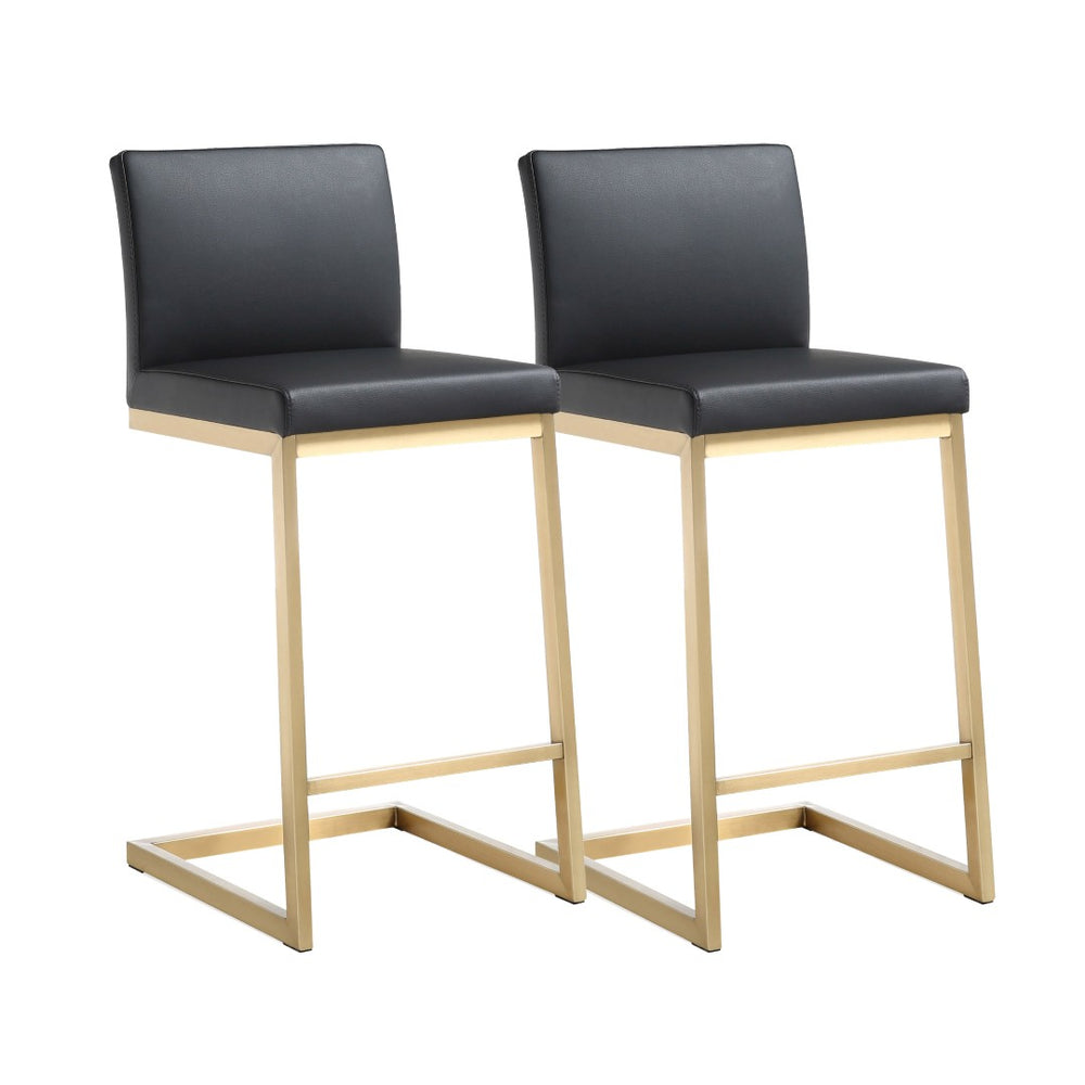 TOV Furniture Parma Contemporary Vegan Leather Counter Stools - Set of 2 with Gold Stainless Steel Frame Black TOV-K3665