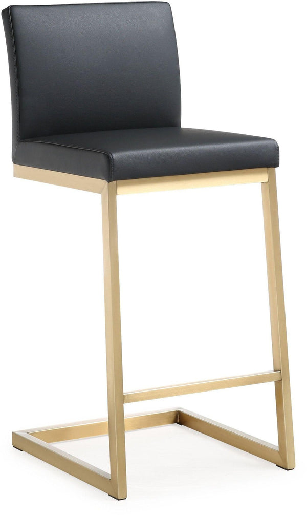 TOV Furniture Parma Contemporary Vegan Leather Counter Stools - Set of 2 with Gold Stainless Steel Frame Black TOV-K3665