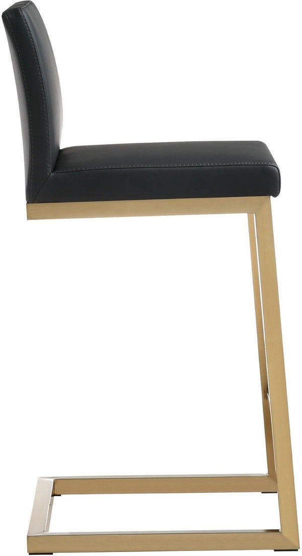 TOV Furniture Parma Contemporary Vegan Leather Counter Stools - Set of 2 with Gold Stainless Steel Frame Black TOV-K3665