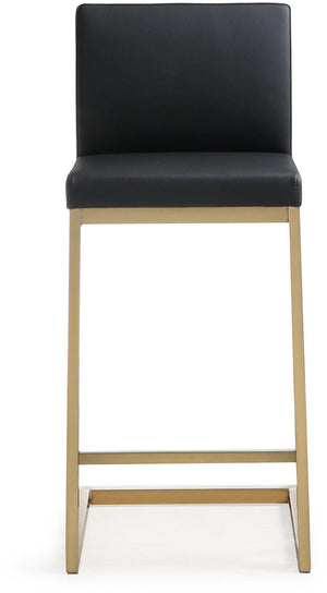 TOV Furniture Parma Contemporary Vegan Leather Counter Stools - Set of 2 with Gold Stainless Steel Frame Black TOV-K3665