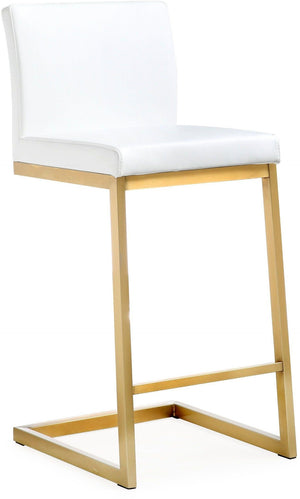 TOV Furniture Parma Contemporary Vegan Leather Counter Stools - Set of 2 with Gold Stainless Steel Frame White TOV-K3666
