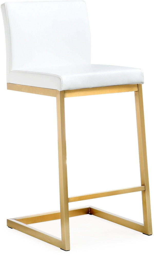 TOV Furniture Parma Contemporary Vegan Leather Counter Stools - Set of 2 with Gold Stainless Steel Frame White TOV-K3666