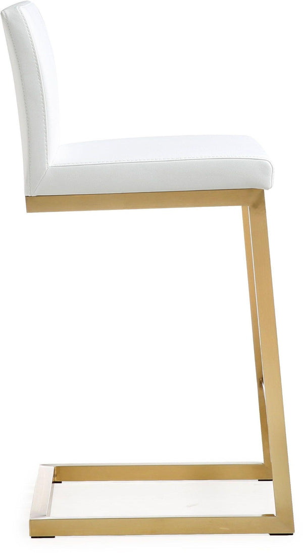 TOV Furniture Parma Contemporary Vegan Leather Counter Stools - Set of 2 with Gold Stainless Steel Frame White TOV-K3666