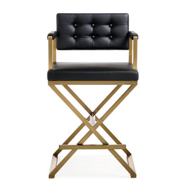 TOV Furniture Director Performance Vegan Leather Stool - Luxurious Design with Gold Base for Modern Spaces Black / Counter Height TOV-K3667