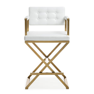 TOV Furniture Director Performance Vegan Leather Stool - Luxurious Design with Gold Base for Modern Spaces White / Counter Height TOV-K3668