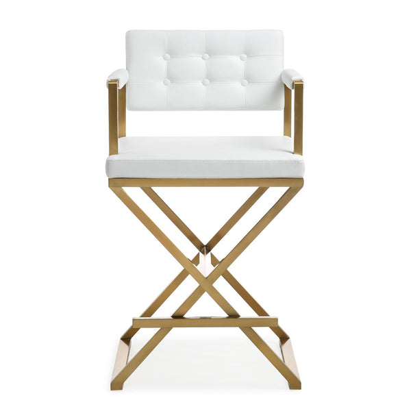 TOV Furniture Director Performance Vegan Leather Stool - Luxurious Design with Gold Base for Modern Spaces White / Counter Height TOV-K3668