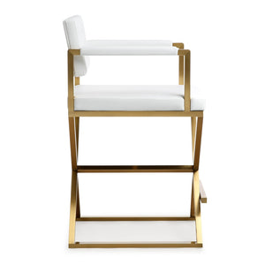 TOV Furniture Director Performance Vegan Leather Stool - Luxurious Design with Gold Base for Modern Spaces White / Counter Height TOV-K3668