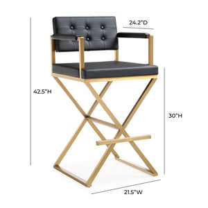 TOV Furniture Director Performance Vegan Leather Stool - Luxurious Design with Gold Base for Modern Spaces Black / Bar Height TOV-K3669