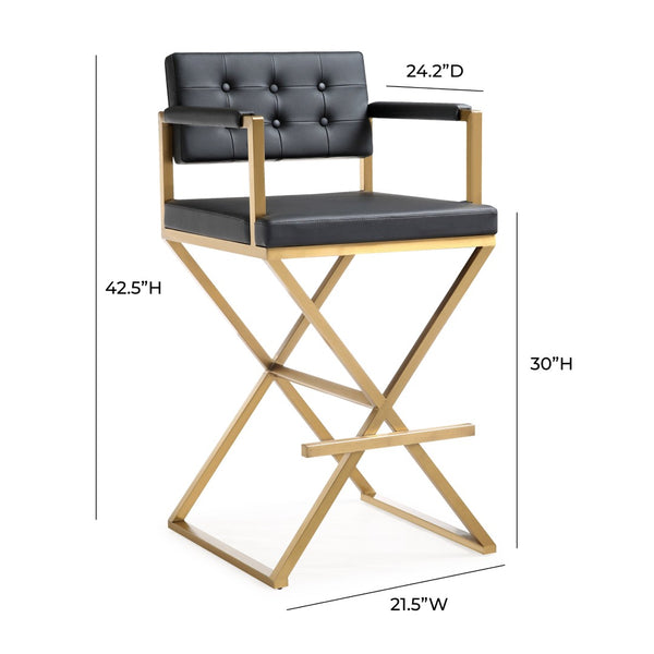 TOV Furniture Director Performance Vegan Leather Stool - Luxurious Design with Gold Base for Modern Spaces Black / Bar Height TOV-K3669