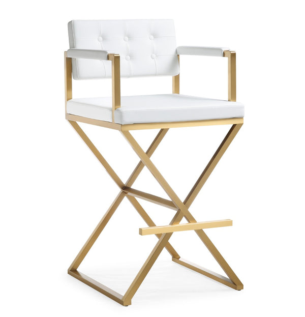 TOV Furniture Director Performance Vegan Leather Stool - Luxurious Design with Gold Base for Modern Spaces White / Bar Height TOV-K3670