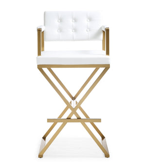 TOV Furniture Director Performance Vegan Leather Stool - Luxurious Design with Gold Base for Modern Spaces White / Bar Height TOV-K3670