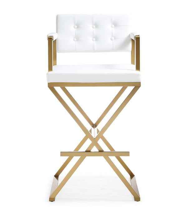 TOV Furniture Director Performance Vegan Leather Stool - Luxurious Design with Gold Base for Modern Spaces White / Bar Height TOV-K3670