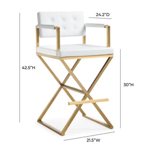 TOV Furniture Director Performance Vegan Leather Stool - Luxurious Design with Gold Base for Modern Spaces White / Bar Height TOV-K3670