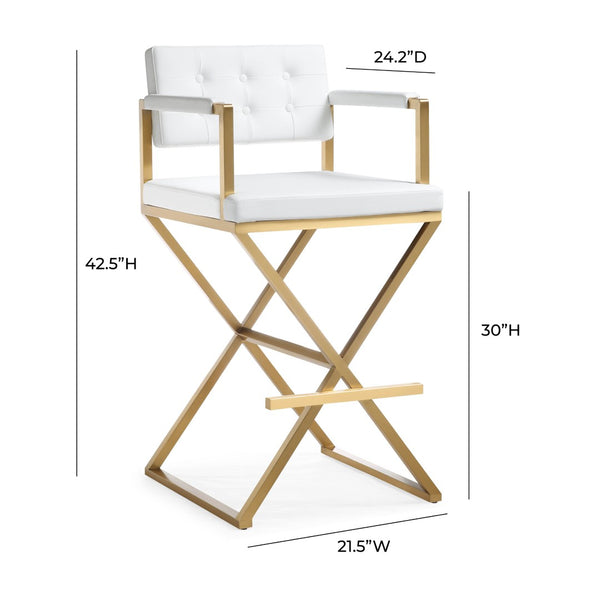 TOV Furniture Director Performance Vegan Leather Stool - Luxurious Design with Gold Base for Modern Spaces White / Bar Height TOV-K3670