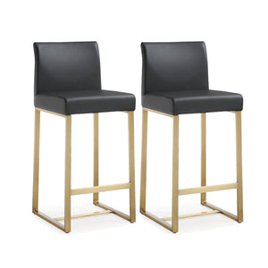 TOV Furniture Denmark Vegan Leather Counter Stool Set with Gold Base – Luxe Comfort for Modern Spaces Black / Counter Height TOV-K3671