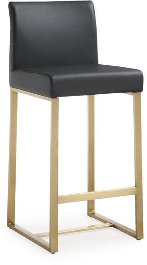 TOV Furniture Denmark Vegan Leather Counter Stool Set with Gold Base – Luxe Comfort for Modern Spaces Black / Counter Height TOV-K3671