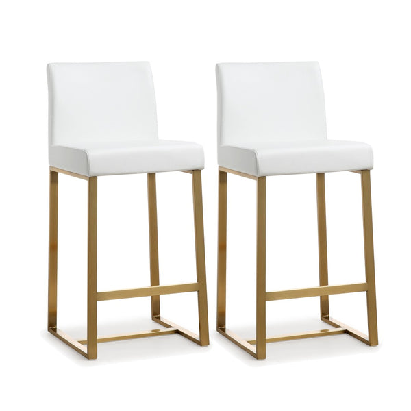 TOV Furniture Denmark Vegan Leather Counter Stool Set with Gold Base – Luxe Comfort for Modern Spaces White / Counter Height TOV-K3672
