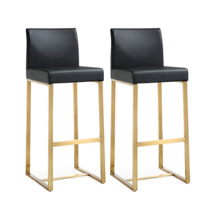 TOV Furniture Denmark Vegan Leather Counter Stool Set with Gold Base – Luxe Comfort for Modern Spaces Black / Bar Height TOV-K3673