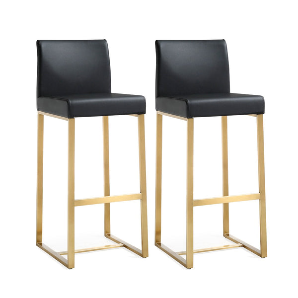 TOV Furniture Denmark Vegan Leather Counter Stool Set with Gold Base – Luxe Comfort for Modern Spaces Black / Bar Height TOV-K3673