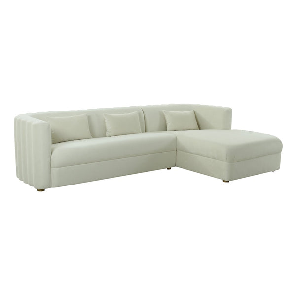 TOV Furniture Callie Velvet L-Shaped Sectional Sofa - Modern Glamour with Curved Design & Plush Comfort for Living Rooms Cream / RAF TOV-L44156-L44158