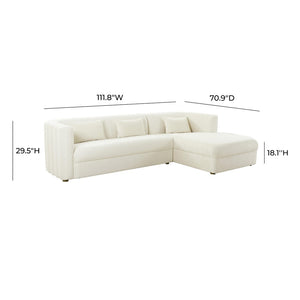 TOV Furniture Callie Velvet L-Shaped Sectional Sofa - Modern Glamour with Curved Design & Plush Comfort for Living Rooms Cream / RAF TOV-L44156-L44158