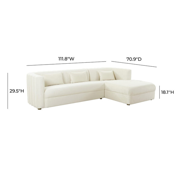 TOV Furniture Callie Velvet L-Shaped Sectional Sofa - Modern Glamour with Curved Design & Plush Comfort for Living Rooms Cream / RAF TOV-L44156-L44158